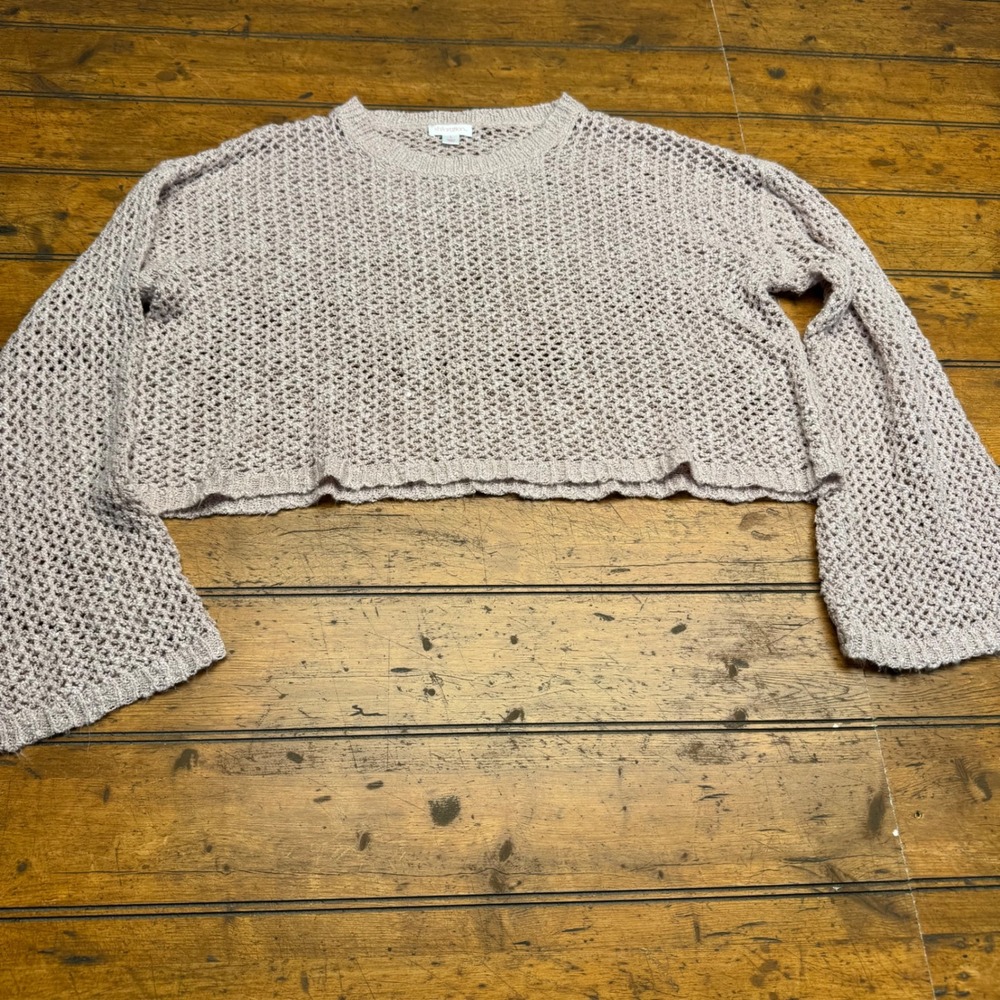 Xhilaration‎ Women's Cropped Open Knit Sweater Bell Sleeve Lilac Size L